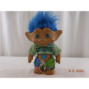 Treasure Troll Ace Novelty Blue Hair Blue Diamond Belly Jewel‎ Gem Vintage 8"